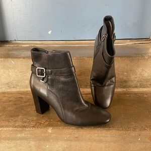 Johnston & Murphy Barbara Black Leather Ankle Booties with Buckle Strap